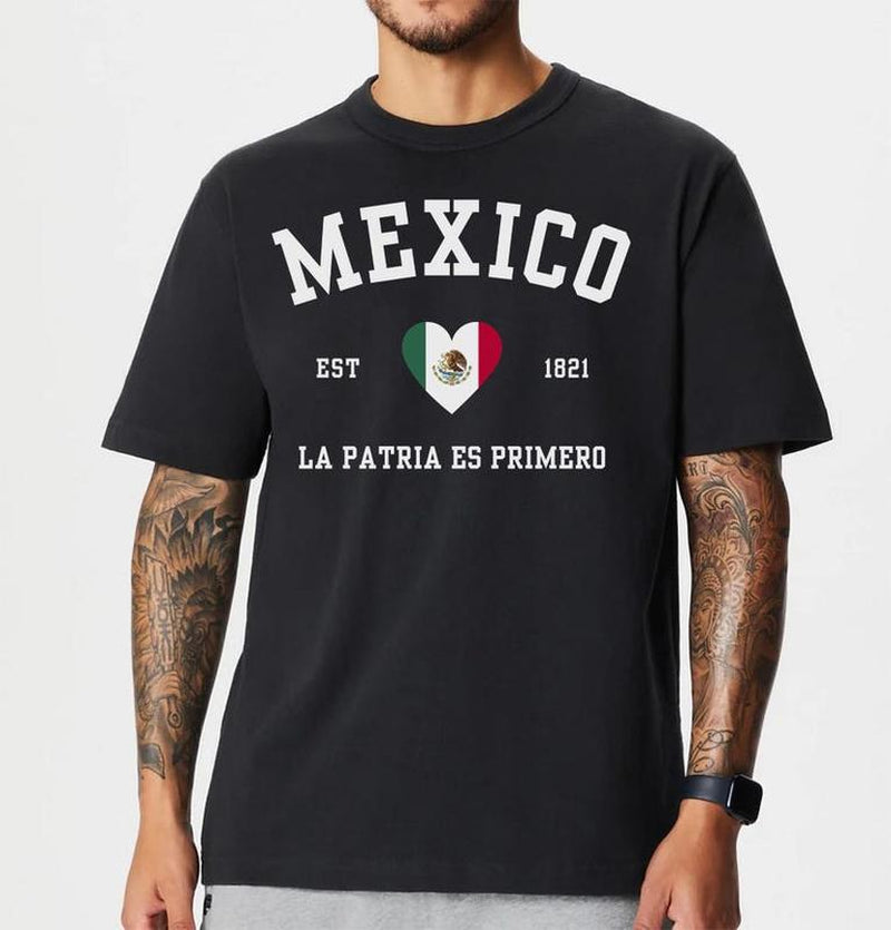 Mexico Flag Heart Comfort Colors Shirt, Mexico T-Shirt, Mexico Flag Shirt Summer Casual Collar Cotton Fabric Top Traditional Womenswear