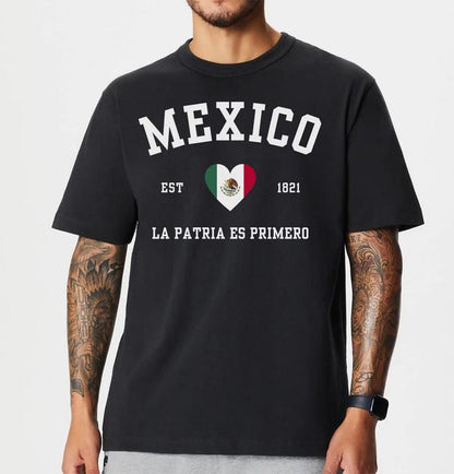 Mexico Flag Heart Comfort Colors Shirt, Mexico T-Shirt, Mexico Flag Shirt Summer Casual Collar Cotton Fabric Top Traditional Womenswear