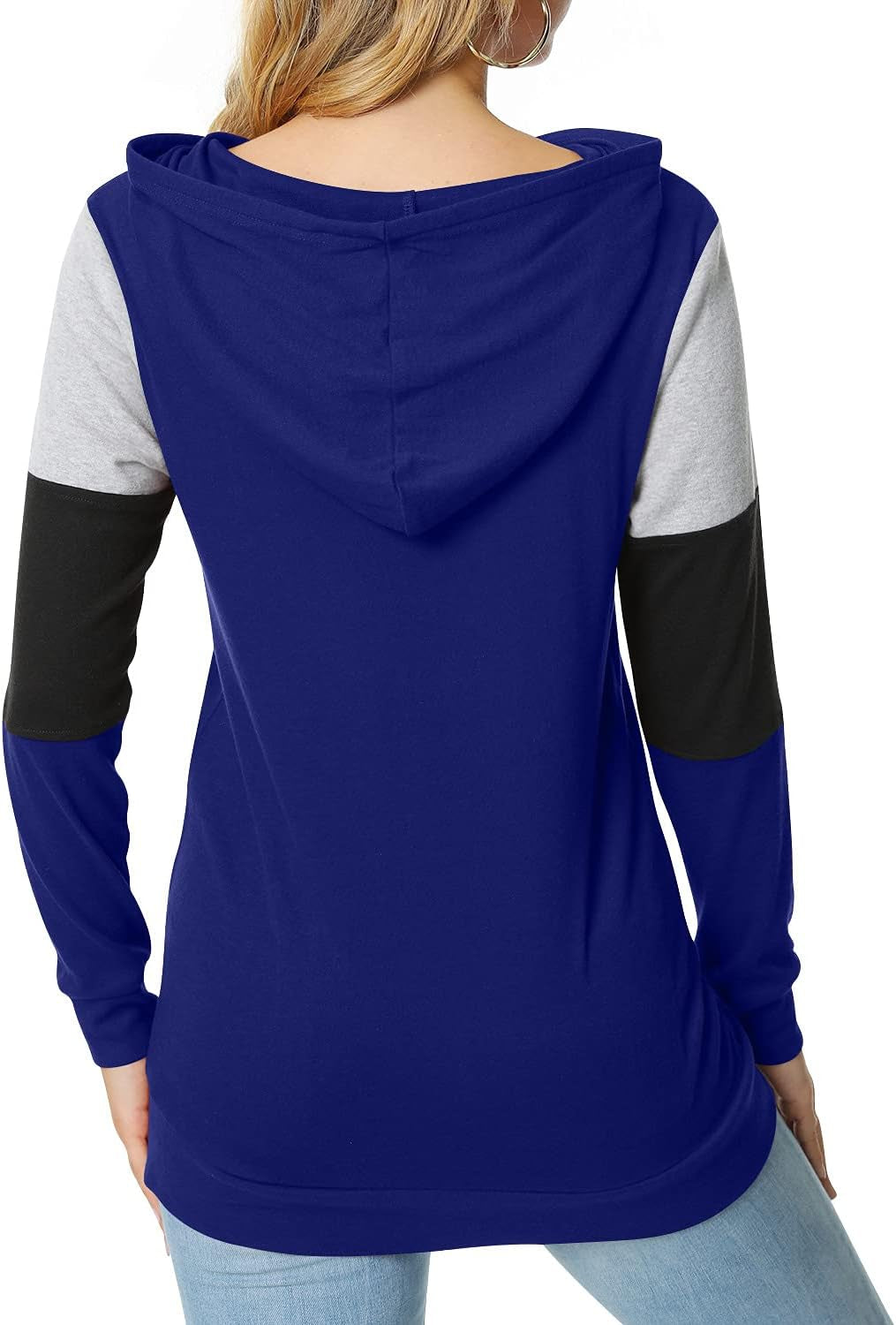 Women'S Casual Drawstring Pullover Tunic Top Long Sleeve Color Block Hoodie Sweatshirts with Pocket, 3XL, Royal Blue