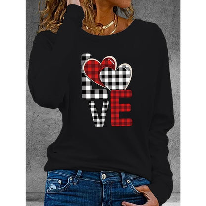 65 Valentine'S Day Heart Autumn Winter Pattern Print Long Sleeve T-Shirt | Women'S round Neck Crew Top with Slight Stretch Fabric